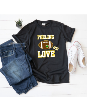 Feeling the Love shirt in black shown with jeans and tennis shoes